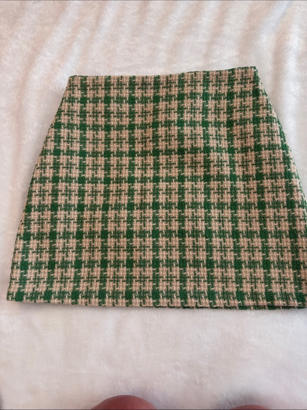 Green and Cream Plaid Tweed Mini Skirt sz small